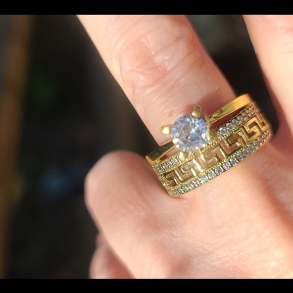 Gorgeous white Sapphire wedding set Sterling Gold & Bronze sz8.5 - Picture 8 of 12